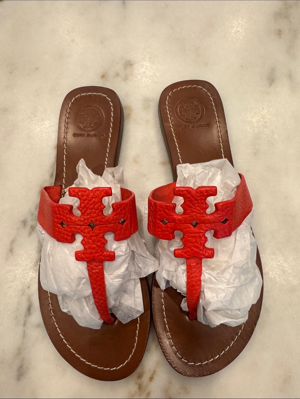 Tory Burch Moore Sandal. Poppy Coral Color. Size 9